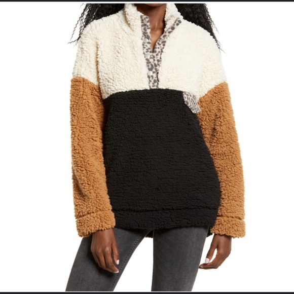 Thread & Supply Teddy Sherpa Colorblock Pullover Size Small - Picture 1 of 11